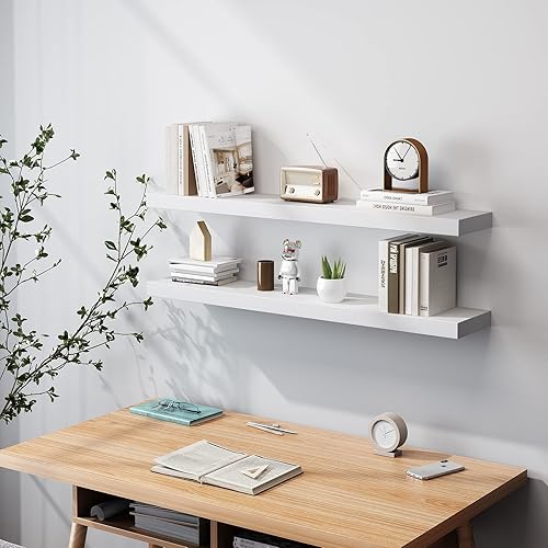 Miniatura 2 de WELLAND Estante flotante blanco de 48 pulgadas, estante de pared de 9 pulgadas de profundidad con soporte invisible para sala de estar, dormitorio,