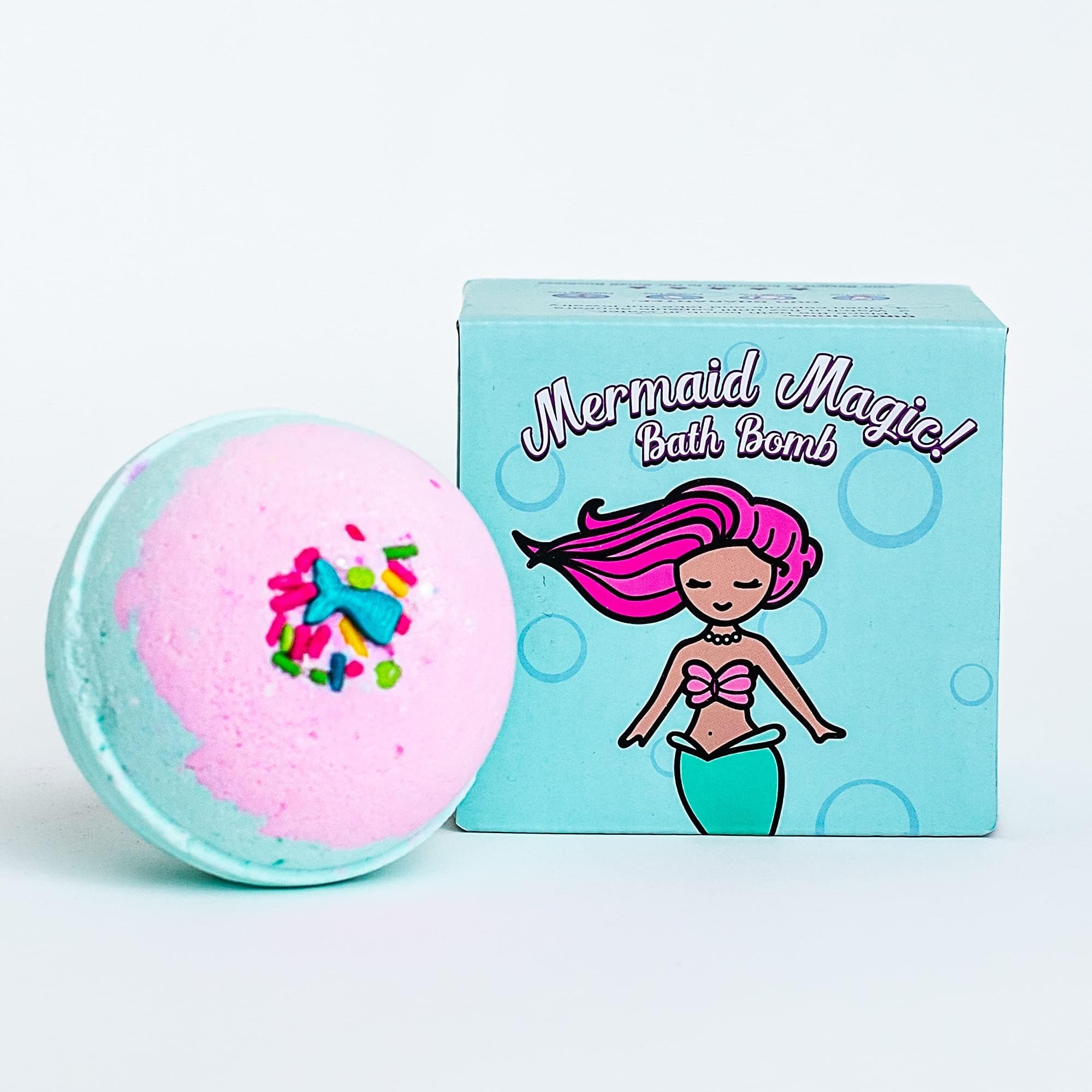 Mermaid Bath Bomb with Surprise Necklace for Girls - Create a Fun Bath Time Spa Experience with Our Organic Kids Bath Bombs. Unique Holiday or Birthday Gift for Your 4, 5, 6, 7, or 8 Year Old Kid