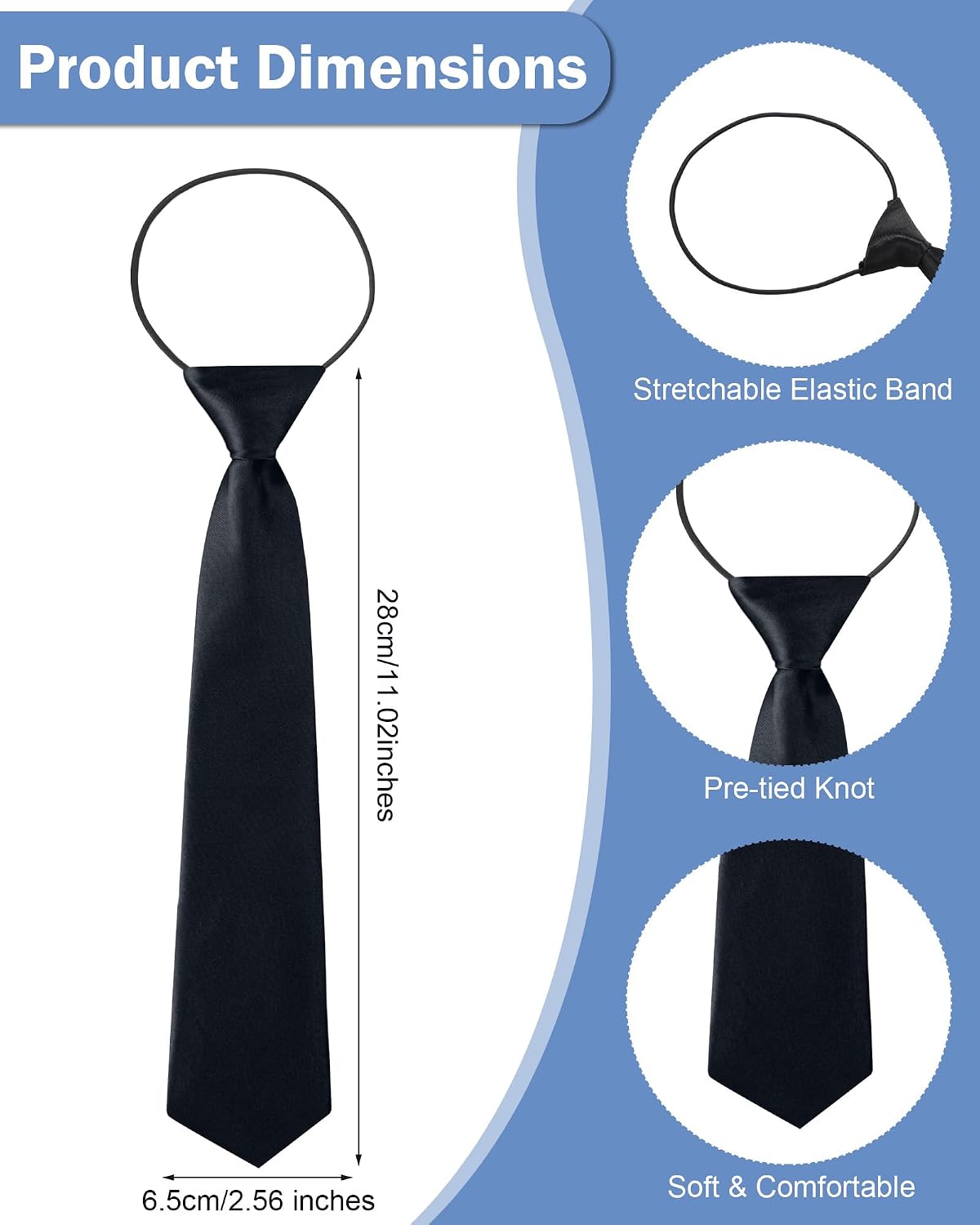 Tarpop 12 Pcs Adjustable Pre-tied Neckties 2.56 Inch Solid Color Neck Ties Slim Ties for Wedding Graduation for Women Men