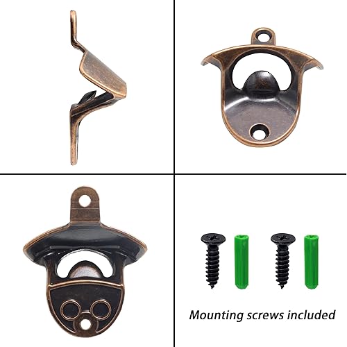 Miniatura 7 de 12 piezas de abrebotellas rústico montado en la pared a granel, abridor de tapas de cerveza de pared de acero inoxidable para bricolaje de madera