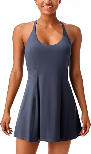 Vestido de tenis para mujer con correas ajustables, brasier integrado, para entrenamiento, atletismo, golf, verano, pantalones cortos no extraíbles