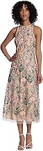 Maggy London Women's Garden Embroidered Mesh Halter Midi Dress-Perfect for Wedding Guest & Special Occasions - Buy now