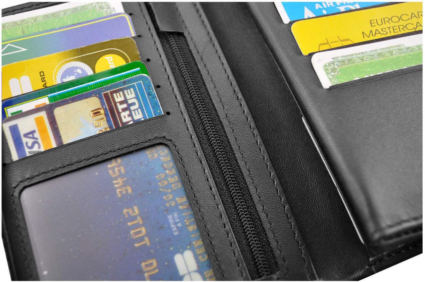 Charmoni Cartera de piel con protección RFID y bloqueo para hombre, 12v Rfid Negro, talla única