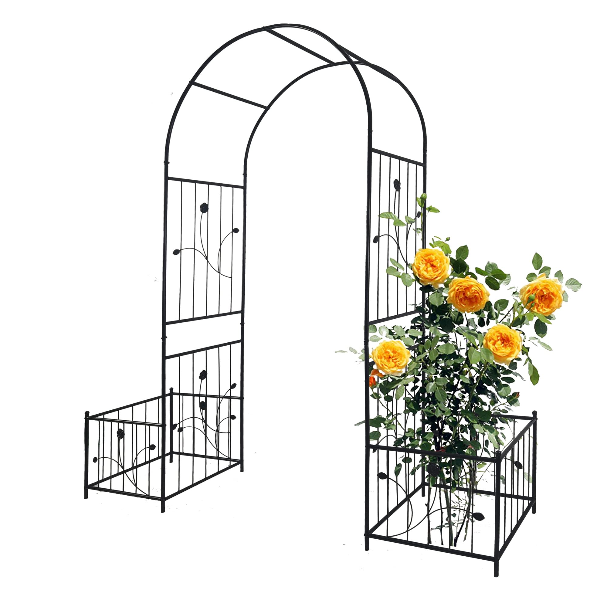 Arche de jardin en métal de 2m pour plantes grimpantes et ses 2 supports de pots