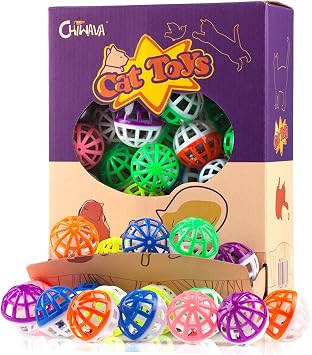 CHIWAVA 45PCS 1.6 Cat Toy Ball with Bell Plastic Lattice Jingle Balls
