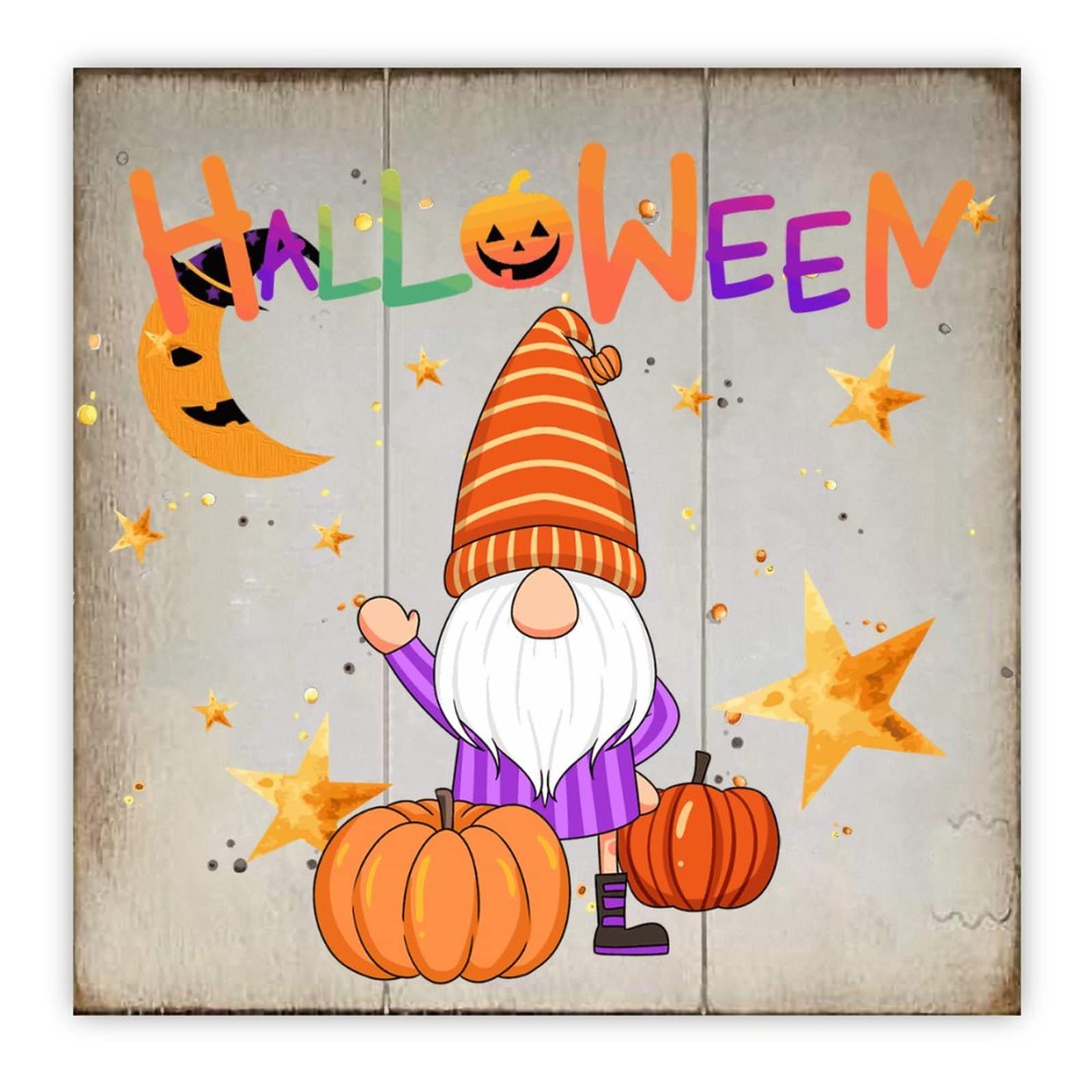 Décoration murale moderne en bois Halloween avec étoiles