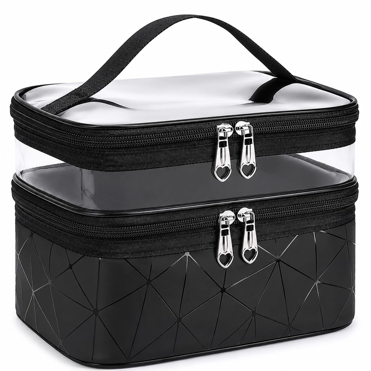 Zollyss Double Layer Cosmetic Bag Organizer Makeup Pouch for Women Travel Cosmetics Case Toiletry Bags for Girls (Black Pack of 1)-image-33