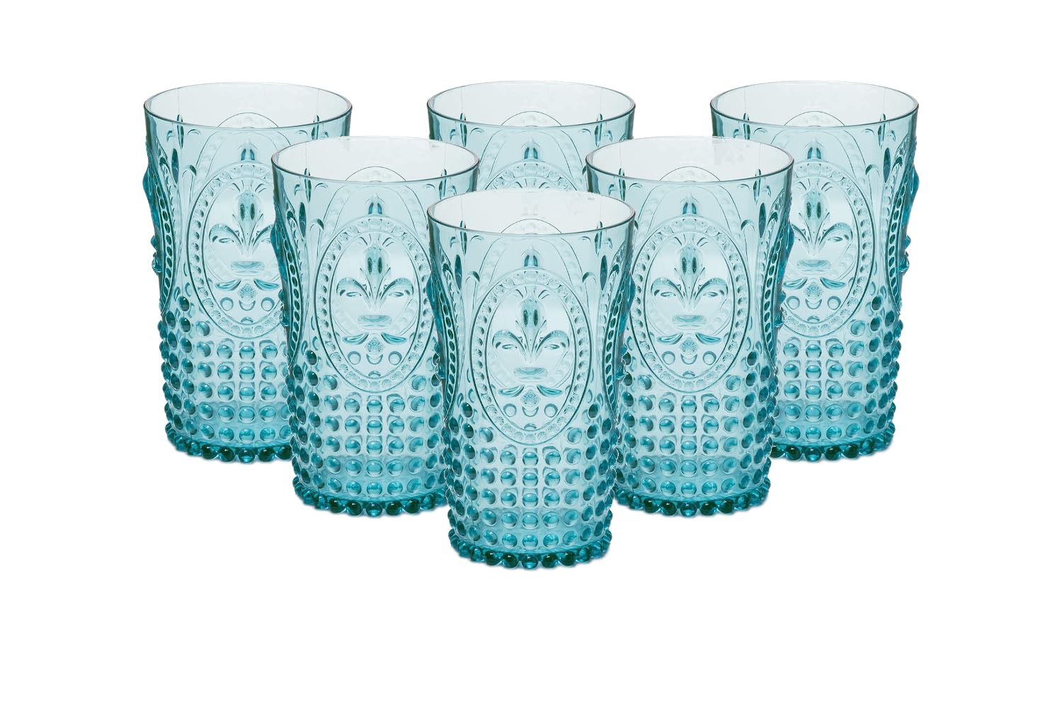 Bastilipo PRISMA - PACK 6 UNIDADES VASO 750 ML. MOD. FLOR DE LIS COLOR TURQUESA. Vaso de policarbonato tamaño grande, reutilizable, libre de BPA,