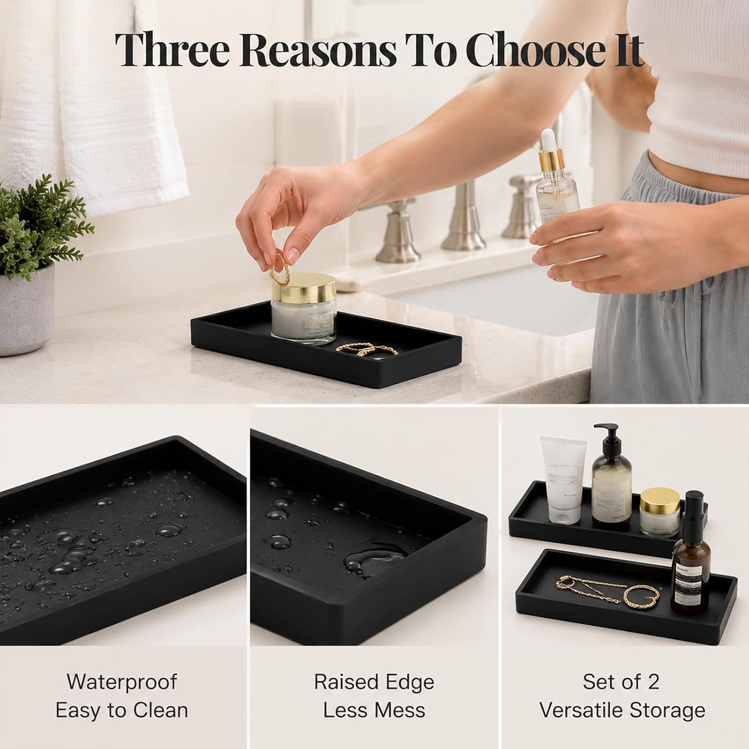 2Pcs Silicone Bathroom Vanity Tray Small Dish Soap Holder Sink Organizer