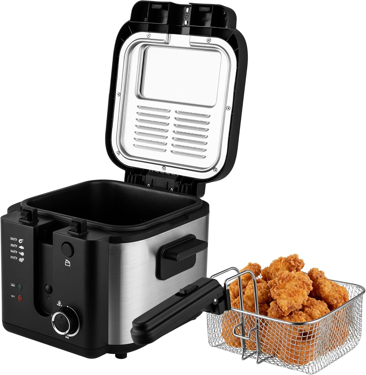 Electric Deep Fryer with Basket,1500W Adjustable Temperature Deep Fryers for Home Use,Removable Lid and 2.5L Non-Stick Inner Pot Easy to Clean