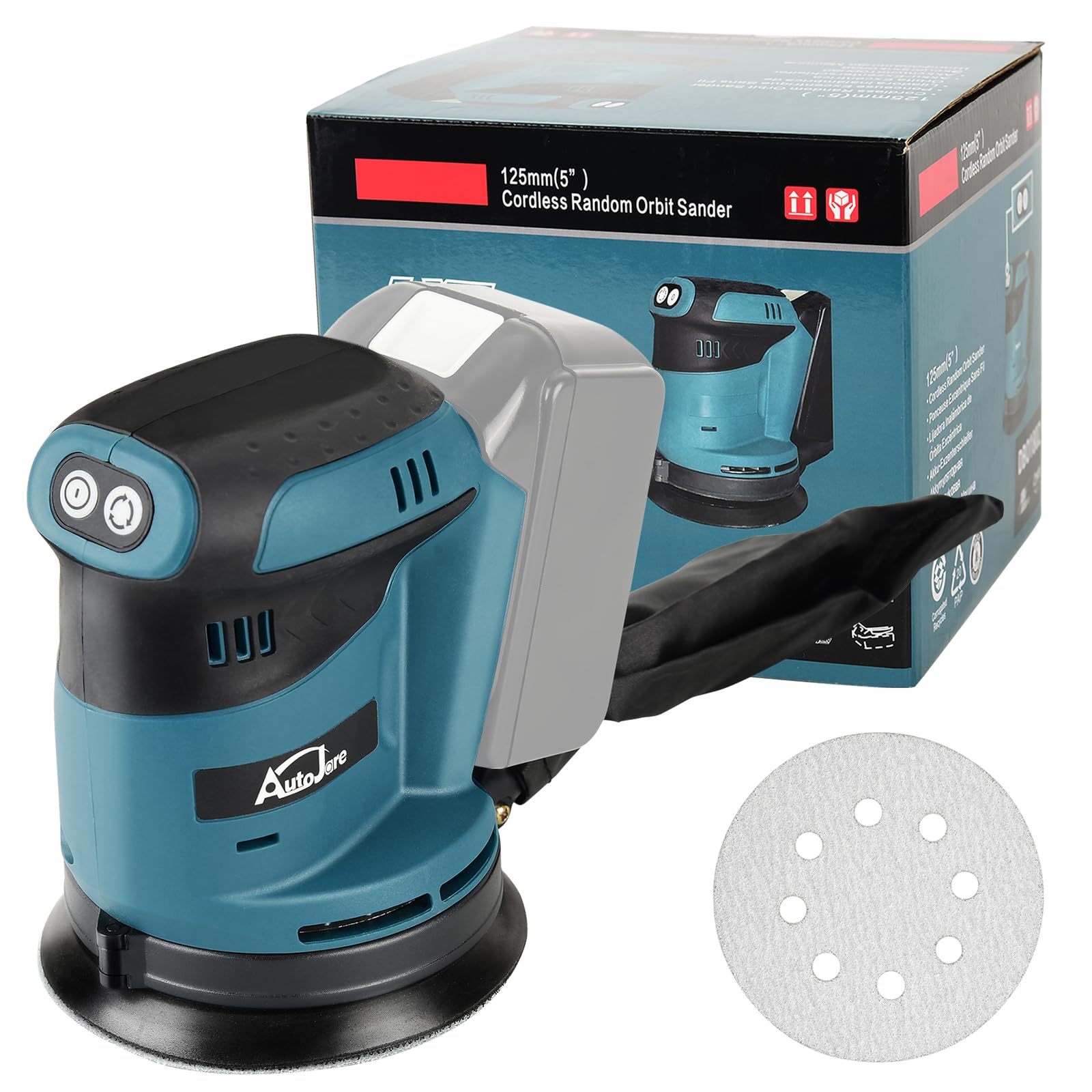 Exzenterschleifer Kompatibel mit Makita 18 V Akku 3 Leistungsstufe Schwingschleifer 125MM Exenterschleifmaschine zum Schleifen, Polieren, Oberflächen glätten (ohne Akku)
