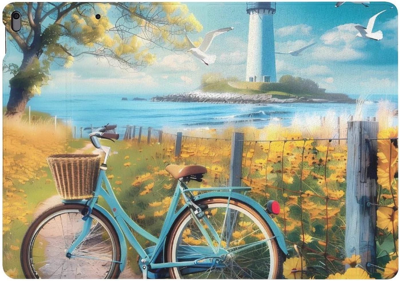 Coastal Lighthouse and Seagull Seaside Bikes Printed Case Trifold Stand Protective Cover Compatible with ipad Pro/ipad Air3(10.5in)