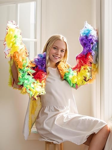 Vista 6 de Boas de plumas coloridas de 1.59 oz, boa de plumas de 6.6 pies para mujer, para bailar, boda, fiesta, Halloween, con lentes de sol de corazón