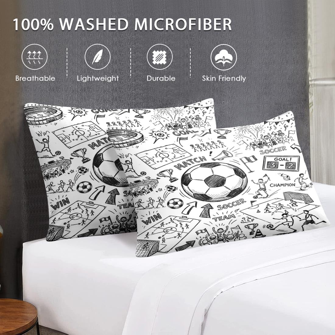 WeCozy Comforter Set Queen Size Comforter Set with 2 Pillowcases, Soccer Game Ball Cup Painting Soft 3 Pcs Bedding for Kids and Adults Bedroom Bed Decor