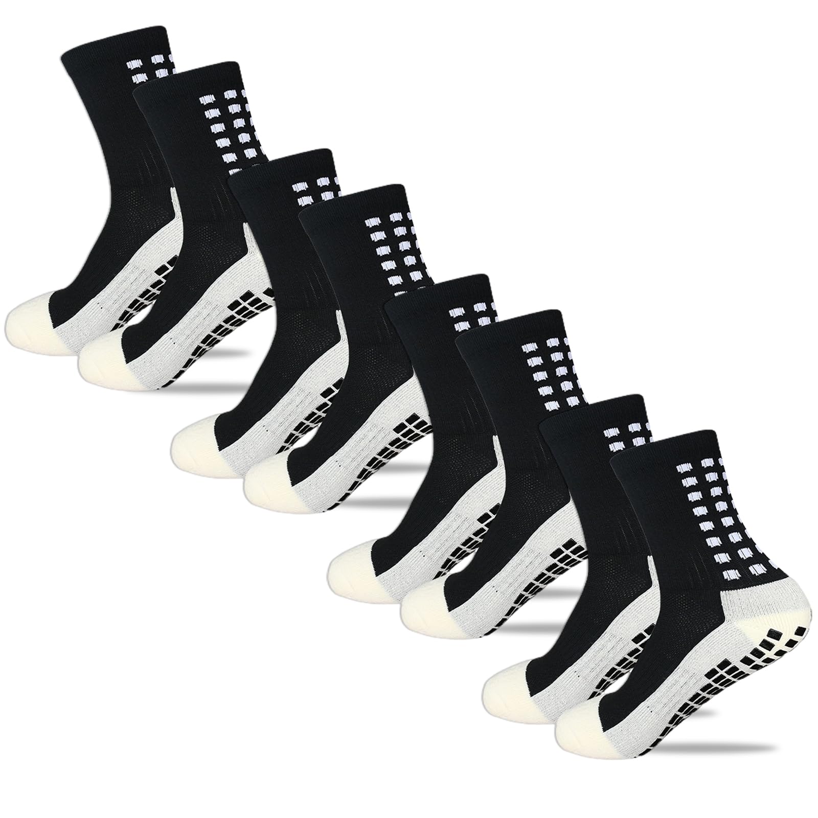 Yufree Soccer Socks, Sports Socks, Anti-slip Particles, Breathable, Sweat Absorbent, Antibacterial, Deodorizing, Futsal, Socks, Mountain Climbing, Bicycle, Mid-Calf Training Socks, Set of 4, 9.4 -