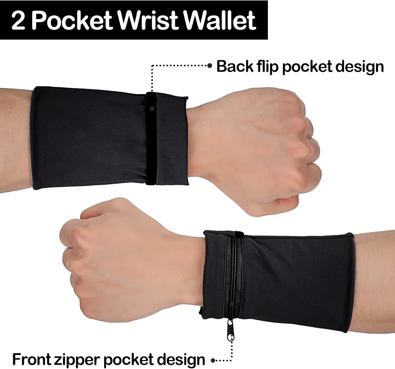 Honoson 6 Pieces Wrist Wallet for Women Zipper Pouch Wallet Pocket Sweatband Zipper Wrist Sweatband Pouch Card Holder for Women Men Running Hiking Jogging