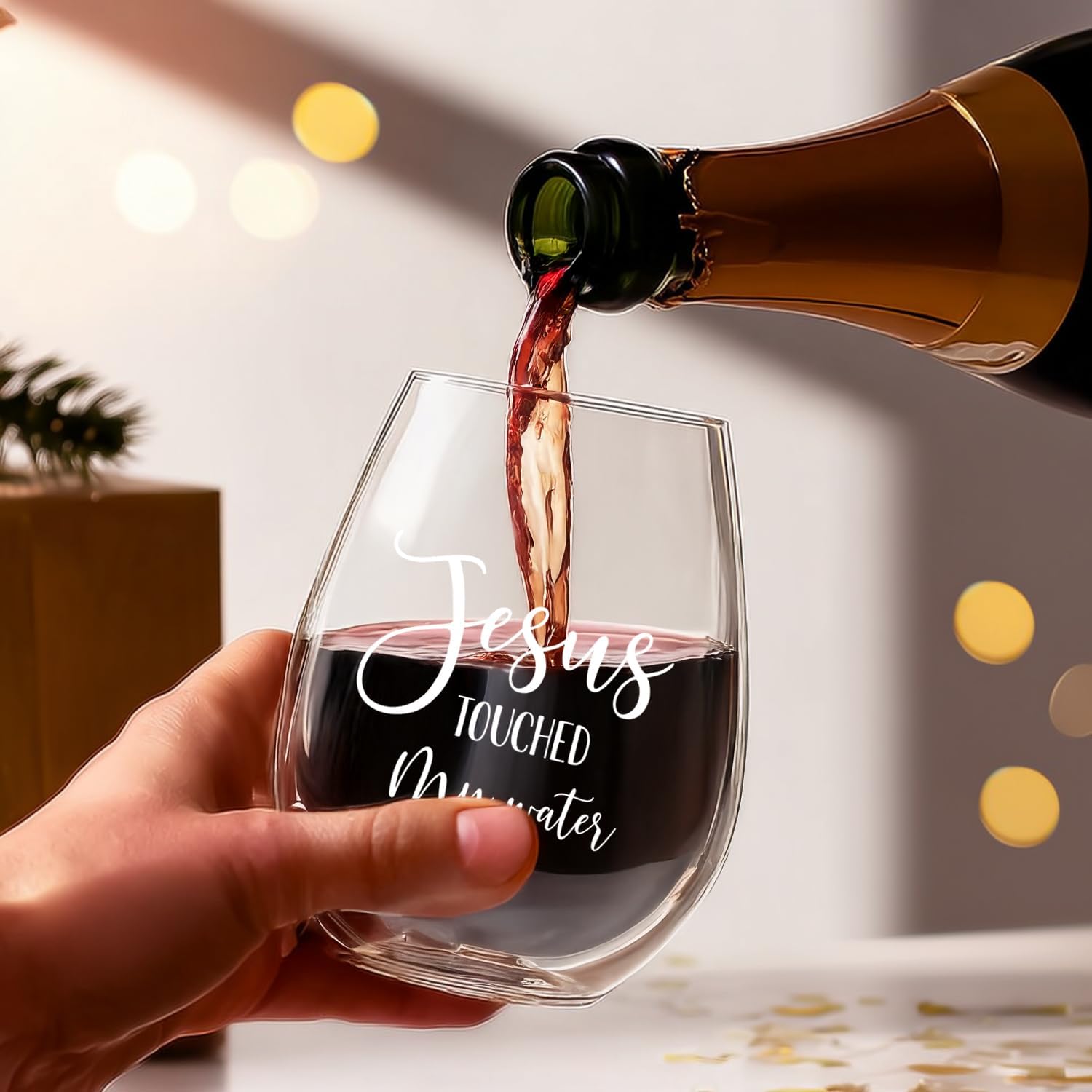 Christian Gifts for Women – Funny Wine Glass -Jesus Touched My Water, Gifts for Women Mom Friends Sisters, Birthday Christmas Thanksgiving Day Gift (White-JESUS, 15, ounces) - Image 3