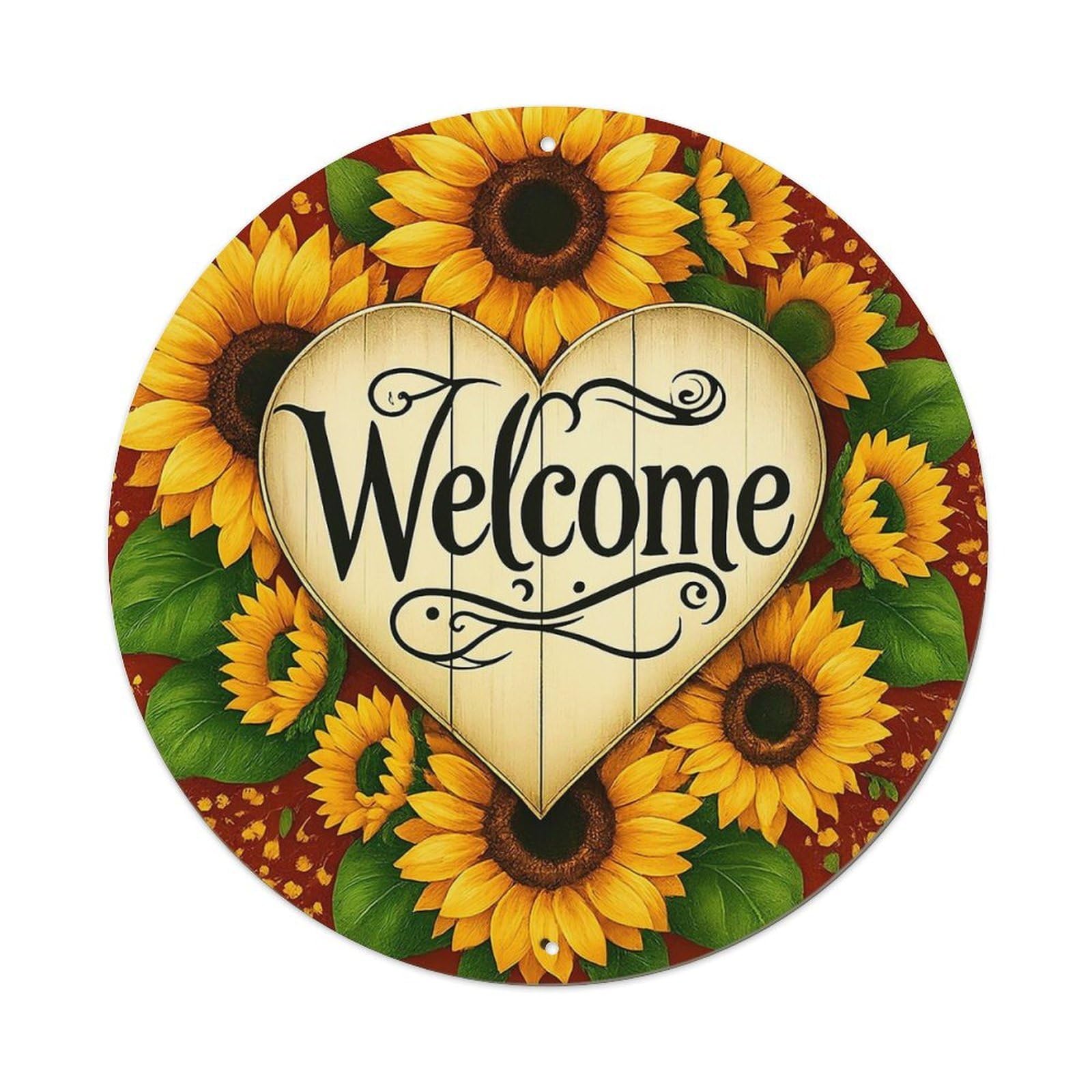Jdyansheng Vintage Welcome Heart Sunflower Floral Pattern Tin Sign Metal Poster Metal Signs For Home Man Cave Bar Cafe Kitchen Laundry Room Wall Decorations 8X8 Inches