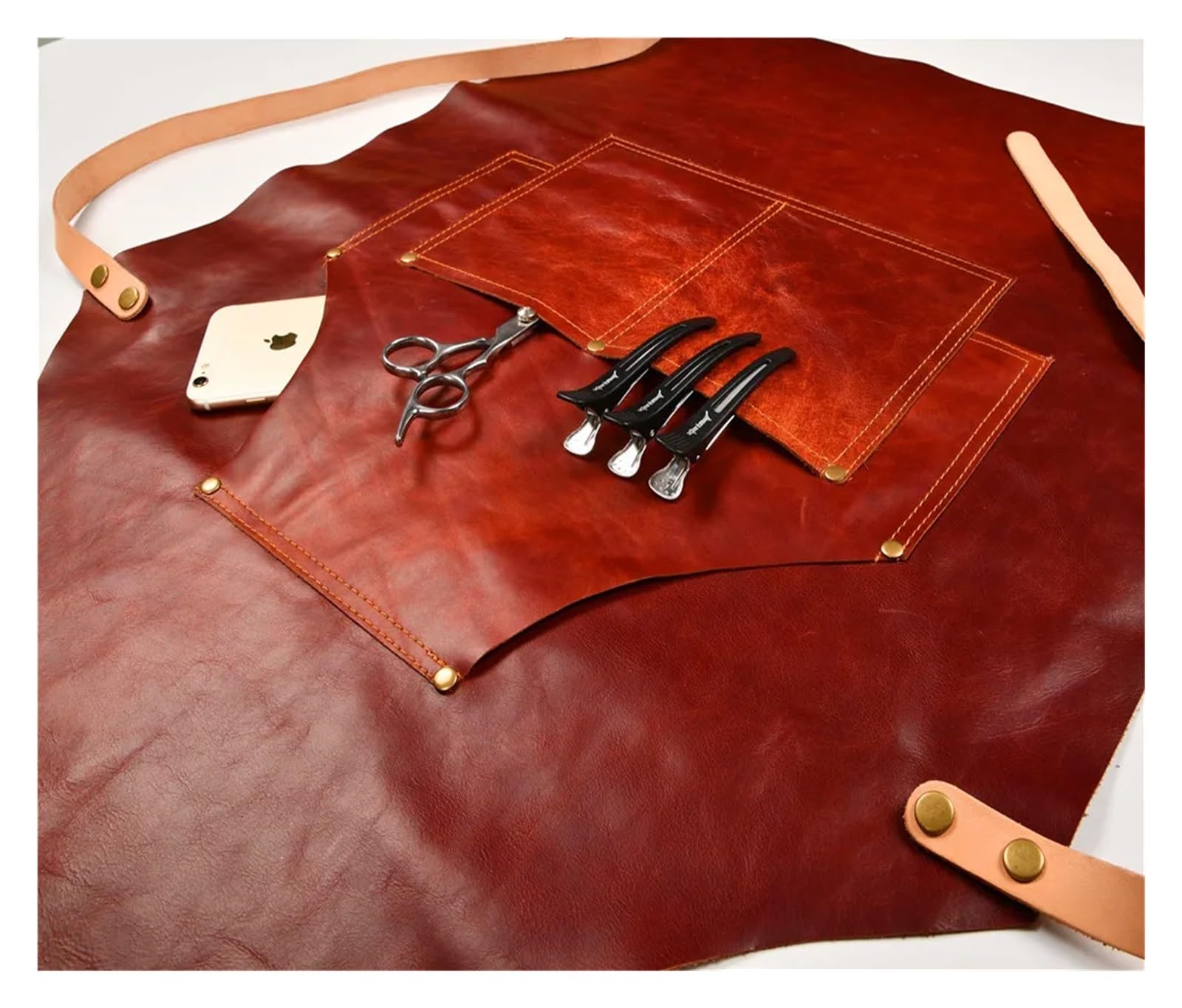 tablier cuisine Tablier en cuir de vachette véritable tabliers d'atelier toile vintage avec poches artisan jardinier café restaurant cuisine hommes unisexe