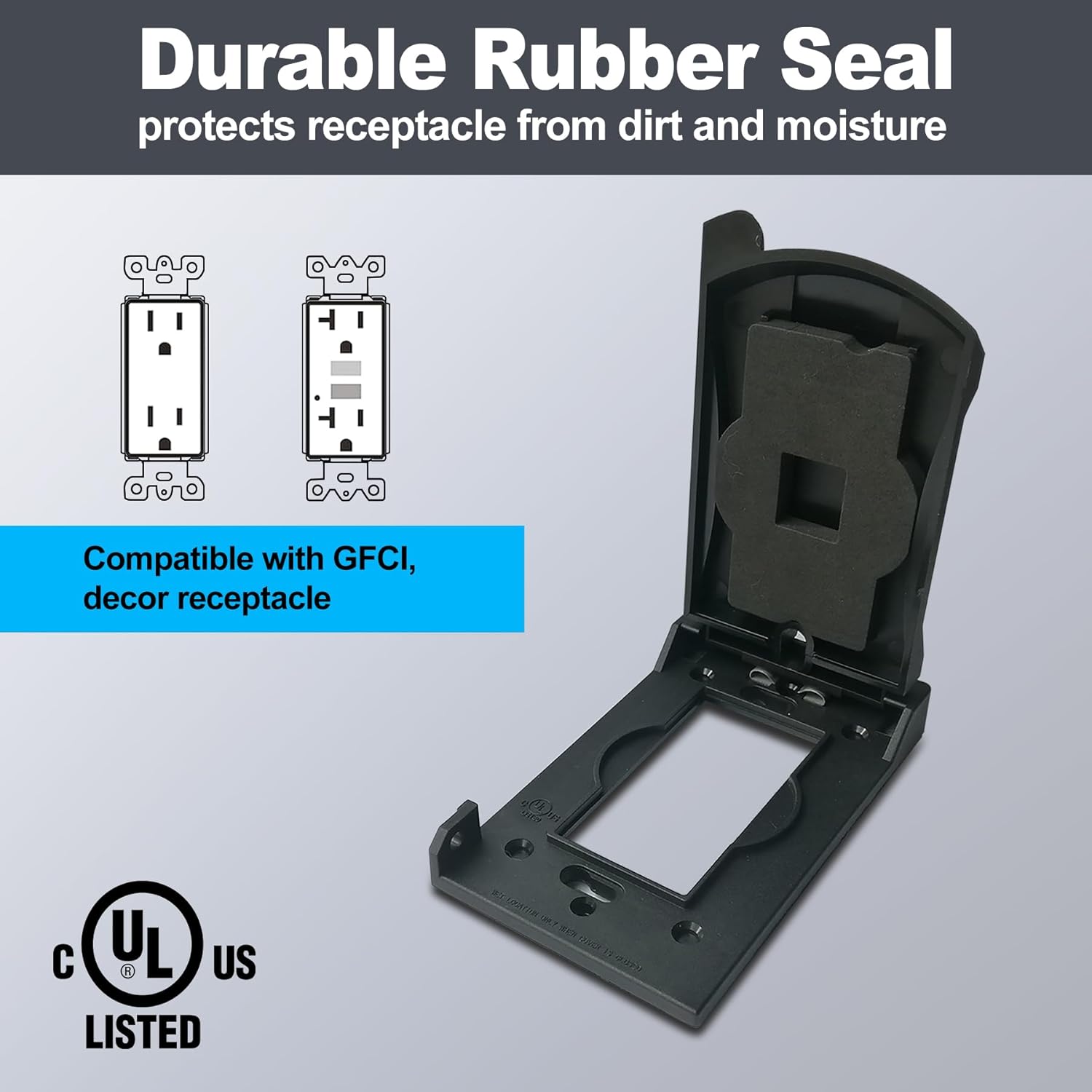 [10 Pack] BESTTEN Outdoor Outlet Cover for GFCI and Decorator Receptacle, Weatherproof, Vertical/Horizontal Auto-Closing Lid, Black, H4.65" x W2.87" x D0.71"