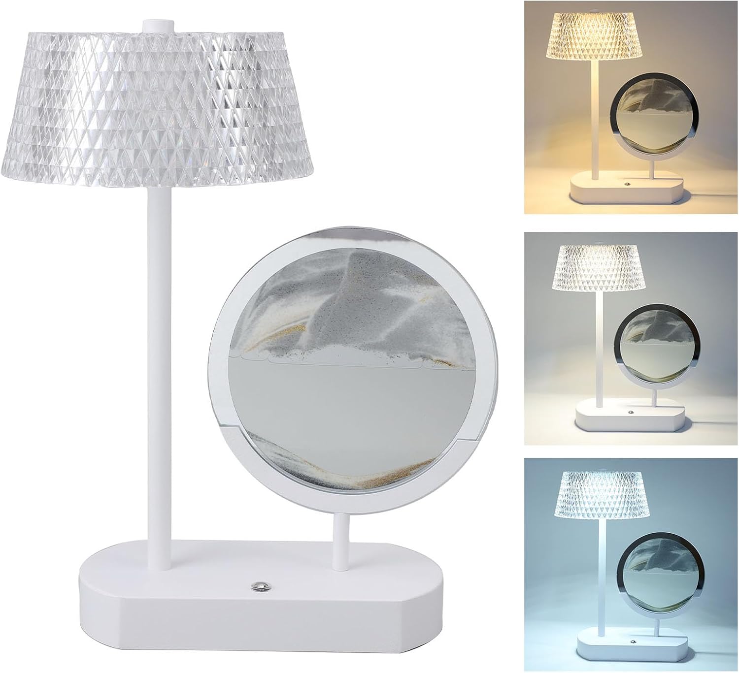 Sorandy Moving Sand Desk Lamp, Crystal Table Lamp, USB Charging with 3 Modes Stepless, Warm Natural White Light, Dimming Touch Control, Ideal for Study, Reading, Bedroom & Office