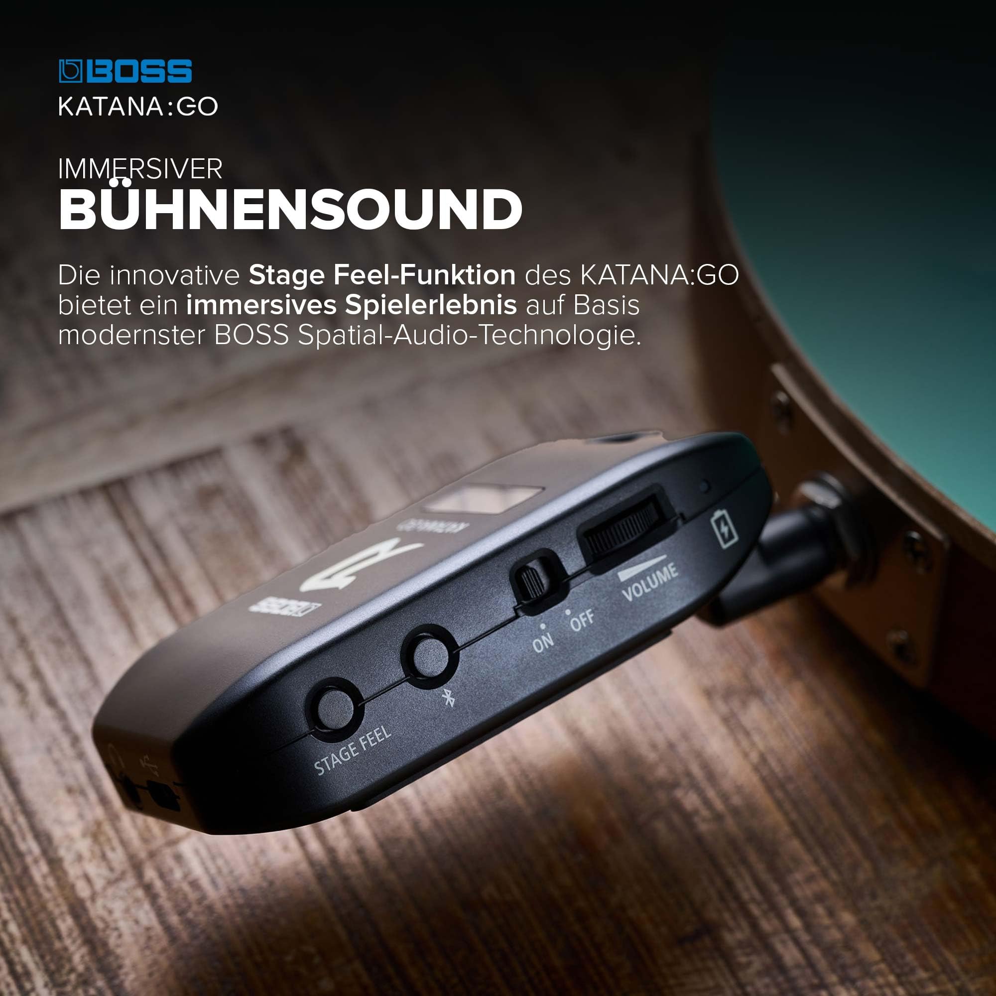 BOSS Katana:GO, Personal Headphone Amplifier für Gitarre & Bass, Spielfertige Sounds aus den Katana Bühnenverstärkern, Innovative Raumklangtechnologie, Bearbeite Sounds & streame Backingtracks