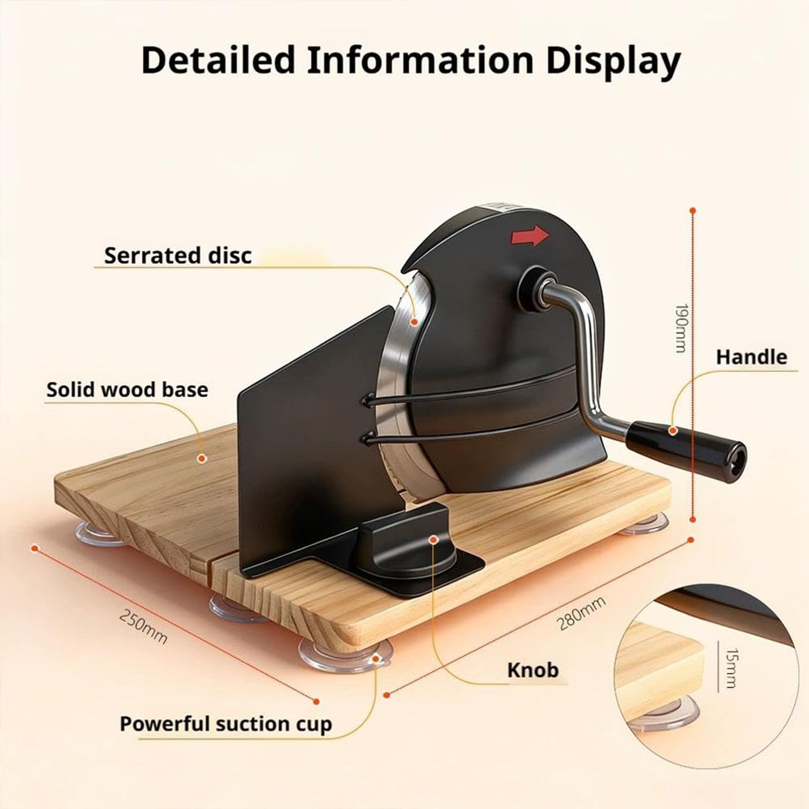 Cortador de pan manual con grosor ajustable, manivela de acero inoxidable, base de madera maciza, ventosas antideslizantes para masa madre, tostadas y pastelería
