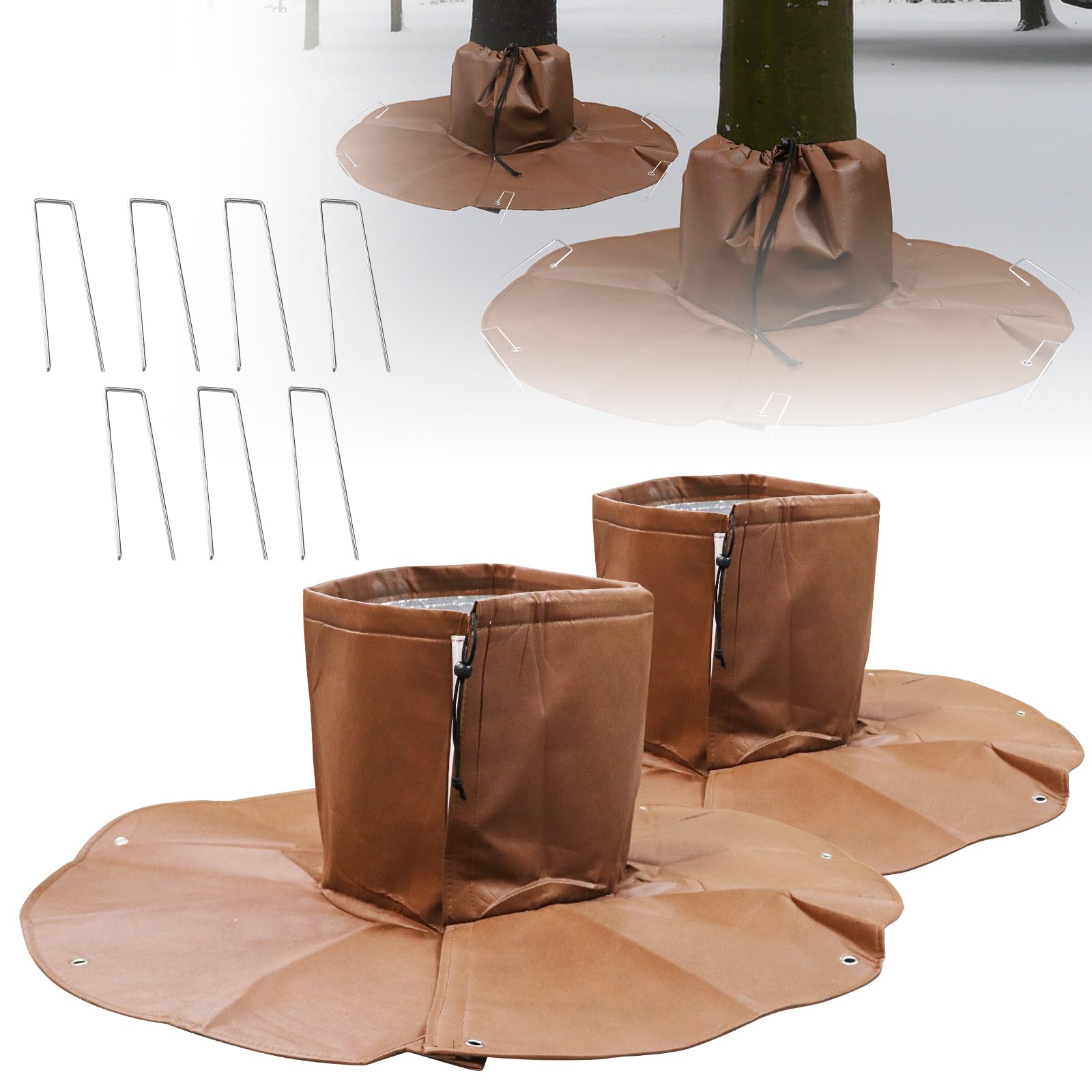 Tesmotor Palmenwurzelschutz 2 Stück, Kälteschutz für Pflanzen und Bäume bis 34cm Durchmesser, Winterschutz für Palmen, Doppelte Isolierung, Ø 100cm, 100 g/m² (Braun)