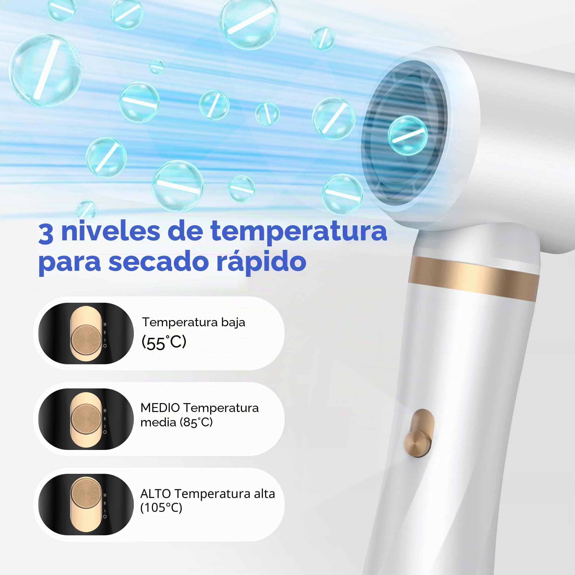 UMIGA Airstyler Hairstyler 5 en 1 con cepillo de aire caliente, cepillo profesional, cepillo redondo, rizador y cepillo alisador en 1000 W de potencia y 3 niveles de temperatura para volumen, cabello