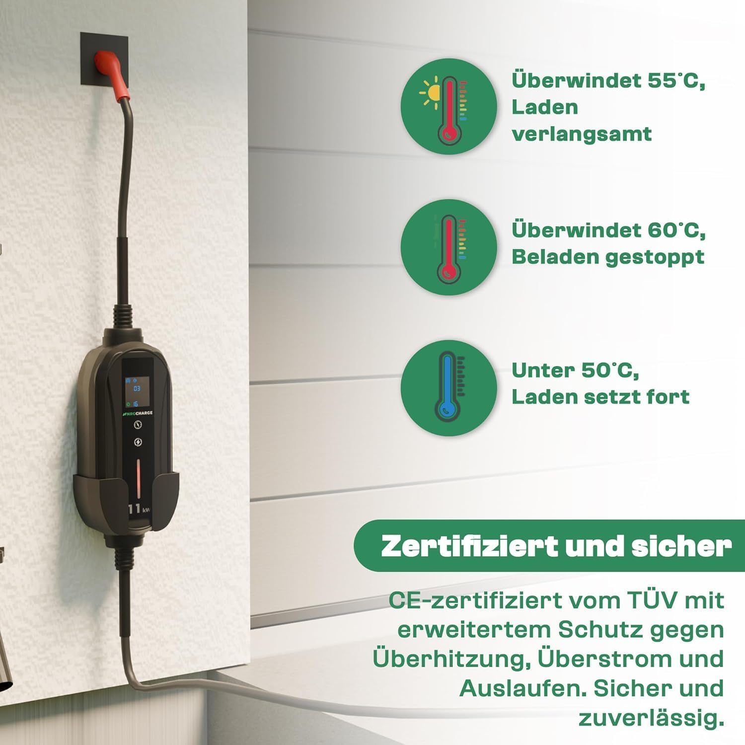 Mobile Wallbox 11kW Typ 1 (7m, 6–16A, 3-phasig) – Ladekabel CEE 16A mit Schuko – Mobile Ladestation Elektroauto Schnellladung