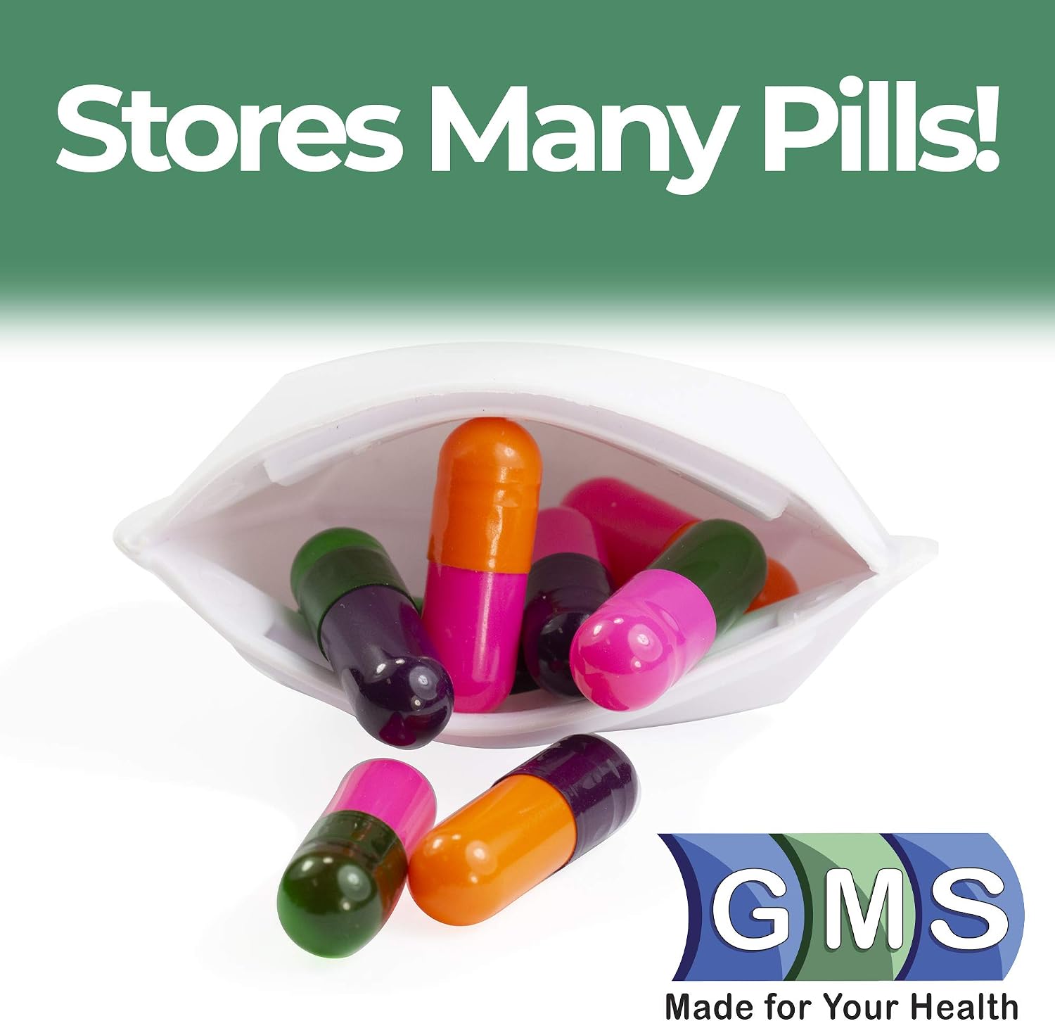 GMS Easy Squeeze Pocket Pill Pouch for Organizing Medication, Pills, Vitamins, and Tablets for Travel (White)