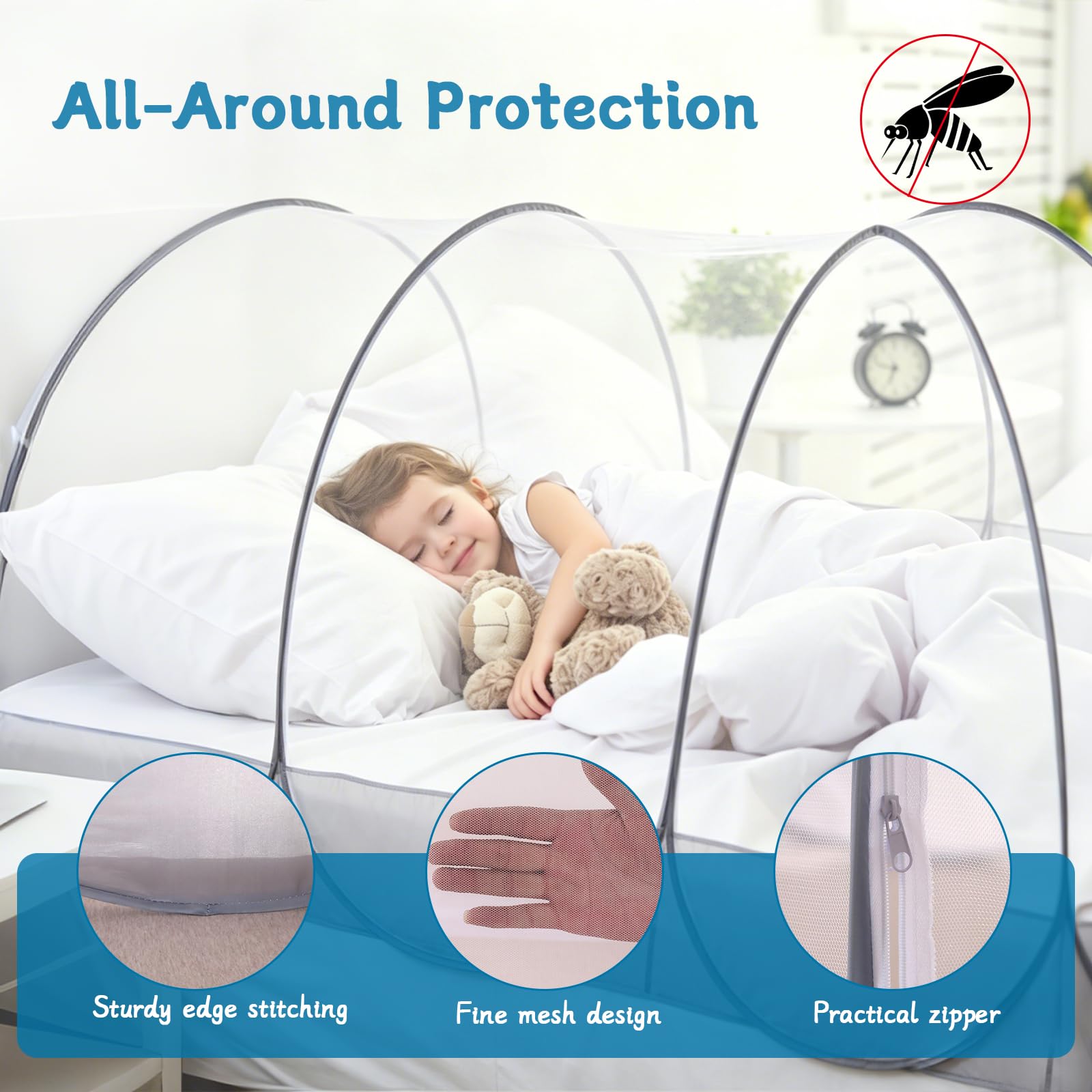 IIRC Moskitonetz Bett Reise – 190 x 90 x 90 cm Pop Up Moskitonetz für Bett, Camping & Zuhause, Faltbares Bettzelt mit Reißverschluss