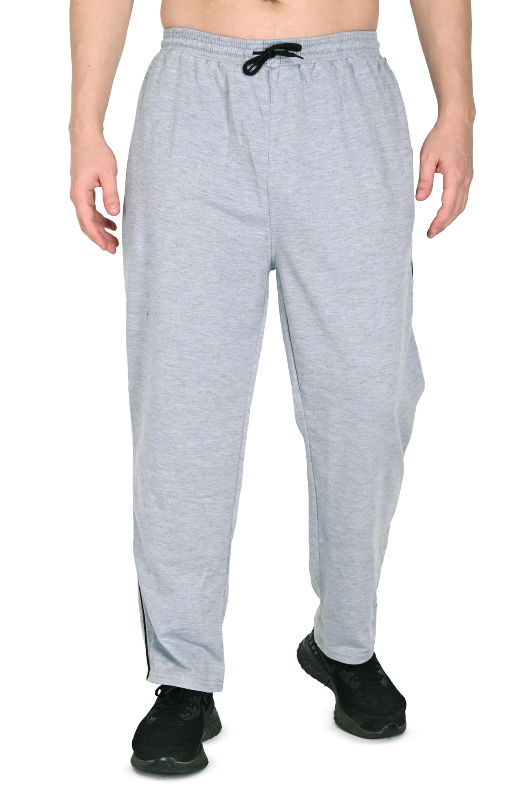 Men's Teri Cotton Blend Track Pants, Mid Rise Joggers with Pockets, Regular Fit Side Piping Lower Gym Sports Workout Plus Size (S to 6XL)-image-33