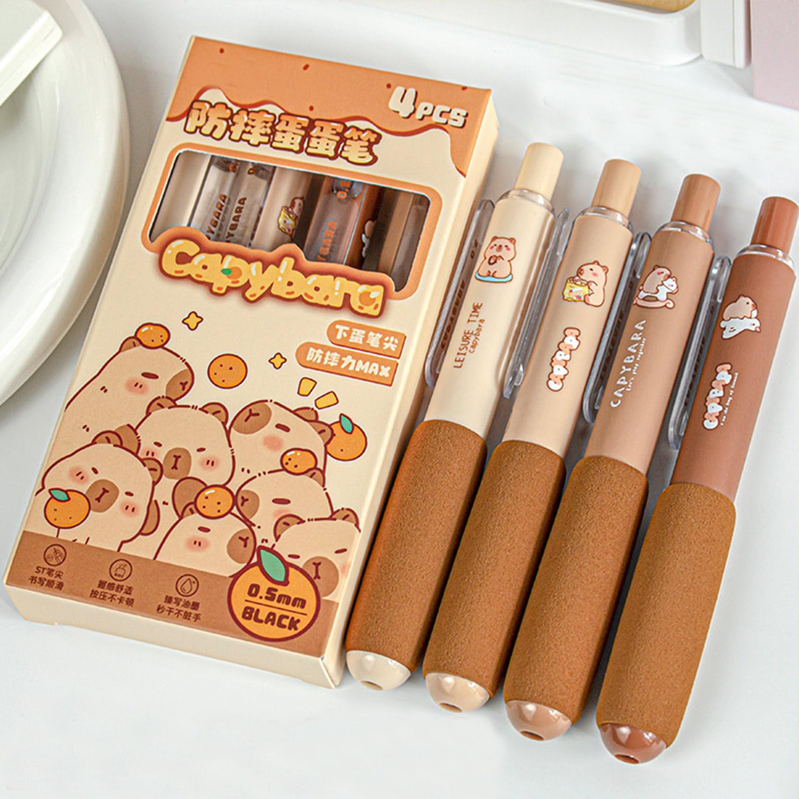 4 Pcs Cute Retractable Pens Small Pocket Pens Cartoon Capybara Gel Pen Black Ink Pen 0 5mm Fine — view 2