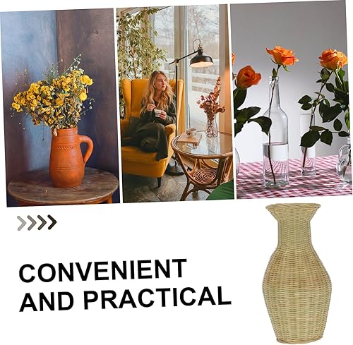 Miniatura 8 de STOBAZA Elegante florero de bambú tejido botella ratán decoración moderna florero decorativo pequeño para decoración tamaño compacto ligero ideal