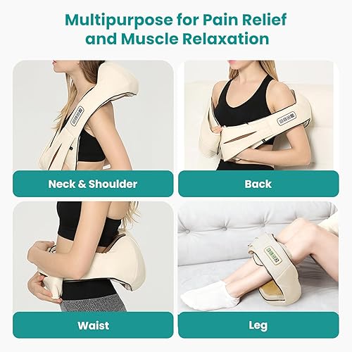 Miniatura 6 de Almohada Nekteck Shiatsu de amasamiento profundo masajeador con calor para pie, cuello, hombros, y espalda. Almohada para masaje, Biege, 1