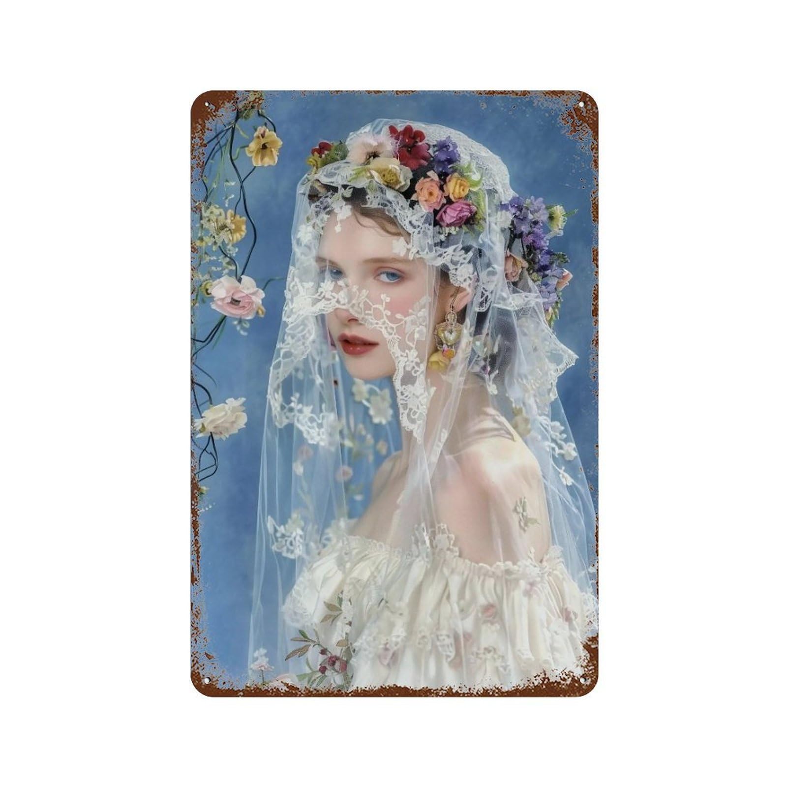 YHGERTKU Floral Veil Bride 01 Wall Art Retro Iron Vintage Metal Tin Sign Poster Modern Decor for Living Rooms Gift 30x20cm