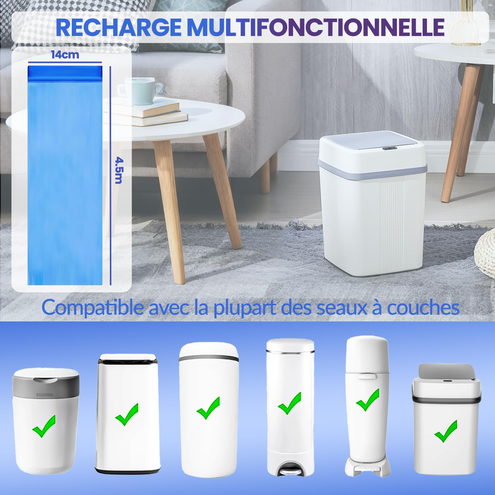 21 Pièces Recharge Poubelle a Couche, Sac Poubelles à Couches et Recharge Grande Capacité Anti-odeurs, Poubelle Compatible avec Tommee Tippee, Genie Litter Locker