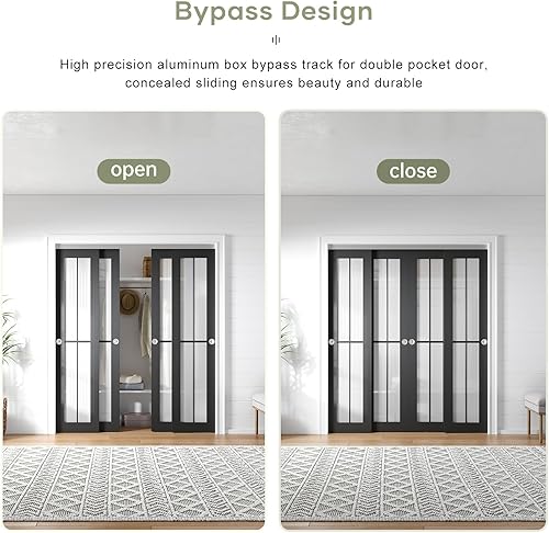 Miniatura 10 de EaseLife Kit de herrajes para puerta de doble bolsillo deslizante de 5 pies60 pulgadas, grado comercial, aluminio, derivación de puertas de armario