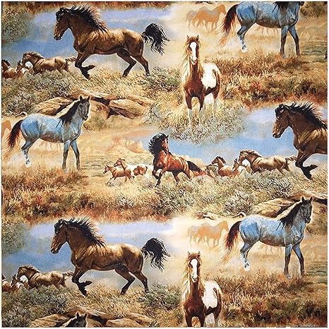 Amazon Co Jp Bu 1pcs 140センチメートル馬柄の生地 コットン生地馬のグループプリント縫製素材キルティングホーム布パッチワークdiy服 Color 110cmx100cm ホーム キッチン