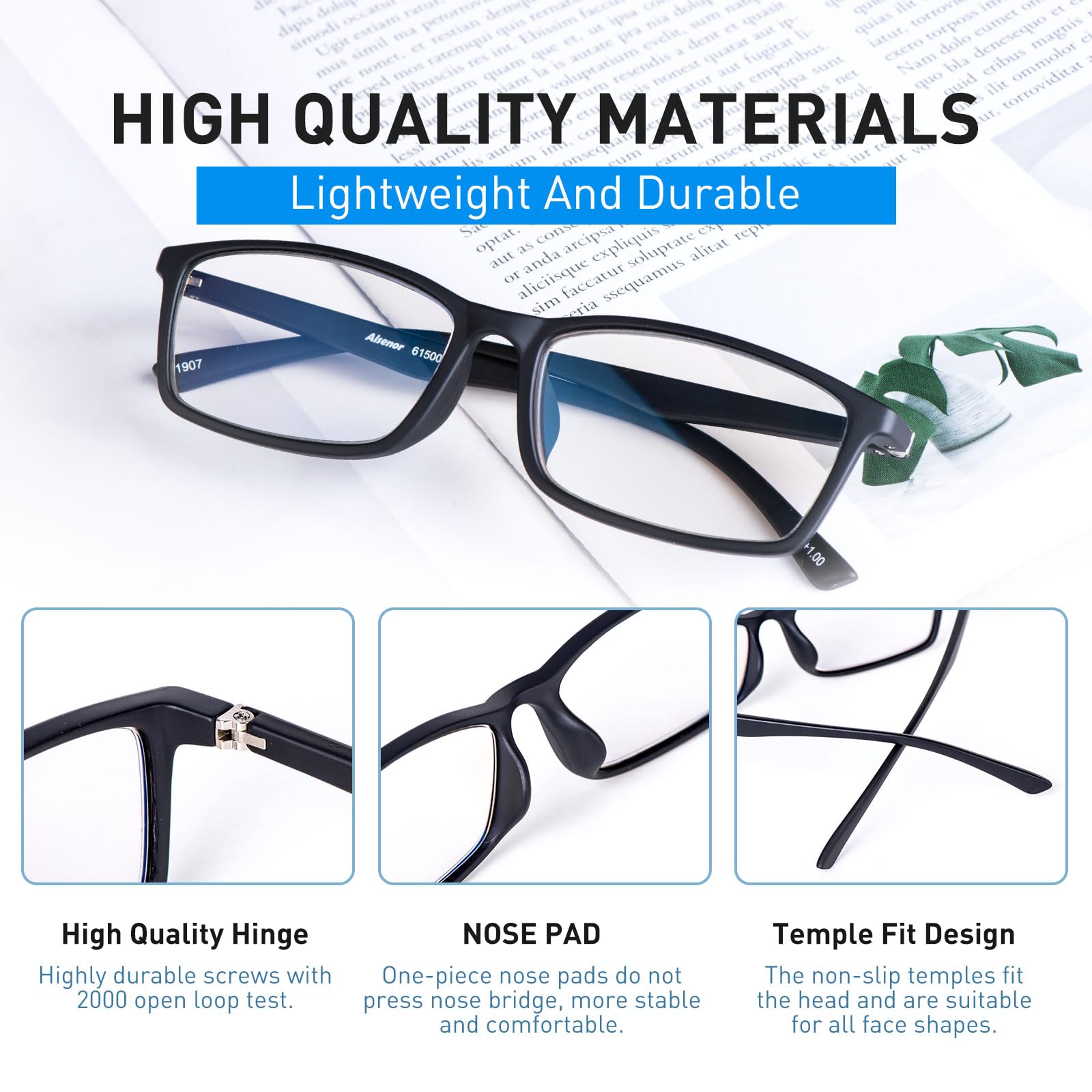 Lesebrille mit Blaulichtfilter, TR92-Gestell, ultradünne Gläser, leicht, Einstärkenbrille für Computer, Smartphones und PC, inklusive Brillenetui