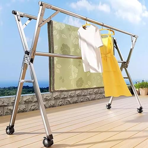 Miniatura 4 de Estante de secado de ropa plegable, soporte de secado de lavandería de acero inoxidable para uso en interiores y exteriores, estante ajustable para