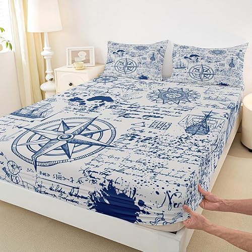 Miniatura 7 de jejeloiu Juego de sábanas de decoración de ancla para niños, juego de sábanas con temática náutica para niños, adolescentes, decoración de