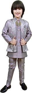 Kids Ethnic Zari Work Indo-Western Kurta, Payjama and Waistcoat|3-Piece Set with Maala For Boys |549|