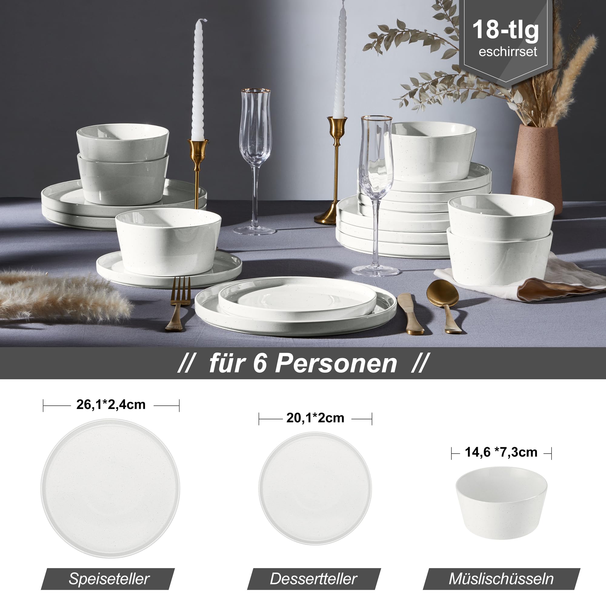 Set Stoviglie 18 Pezzi Homikit - Piatti E Ciotole In Gres, Blu Urano, Microonde E Lavastoviglie - Foto 4