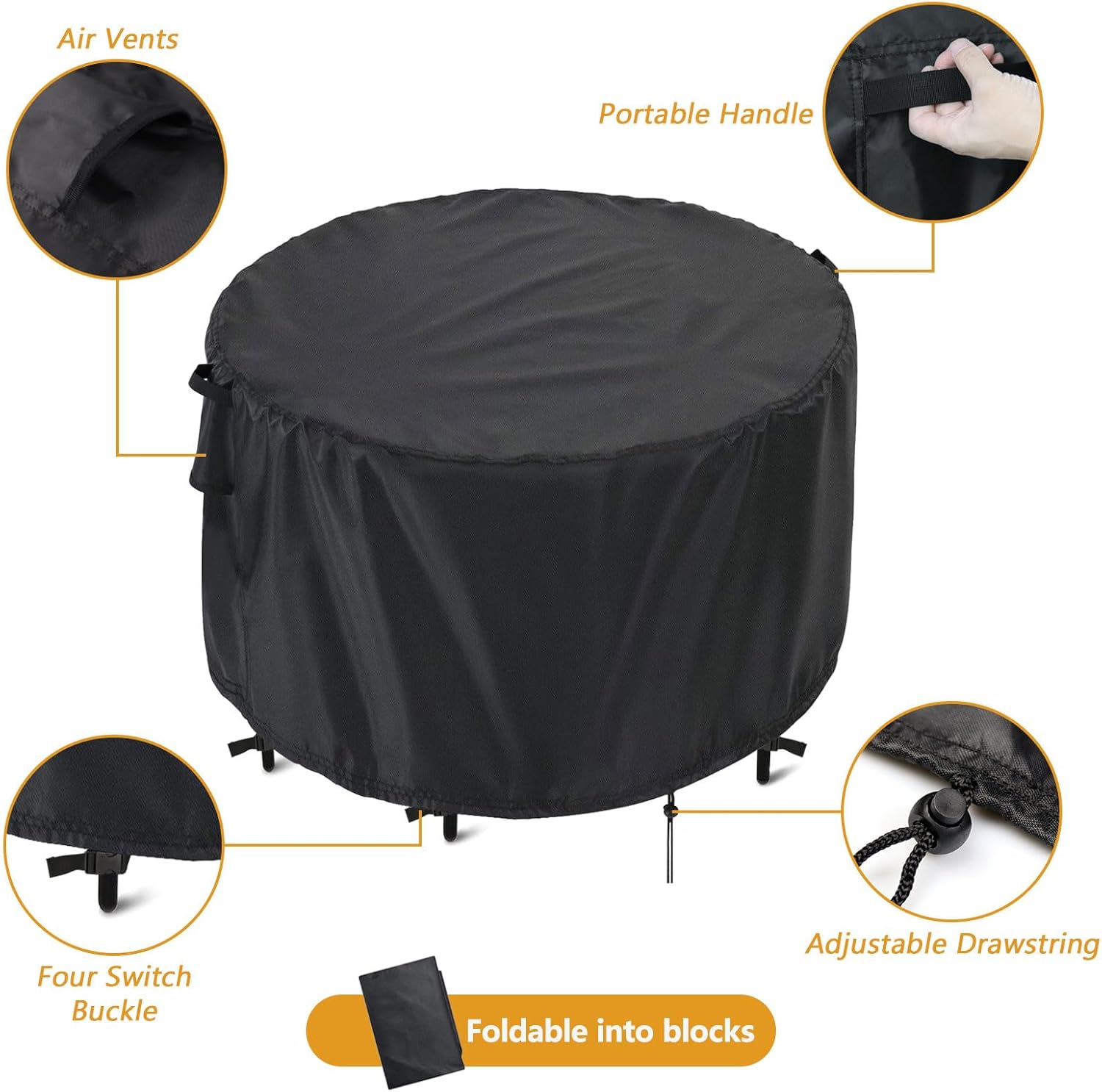 Kingling Patio Furniture Covers Waterproof, Round Patio Table Cover 42 inch Heavy Duty Outdoor Table Cover for Dining & Coffee Table Chair Set, Small Firepit Table All Weather Resistant-42''D x28''H