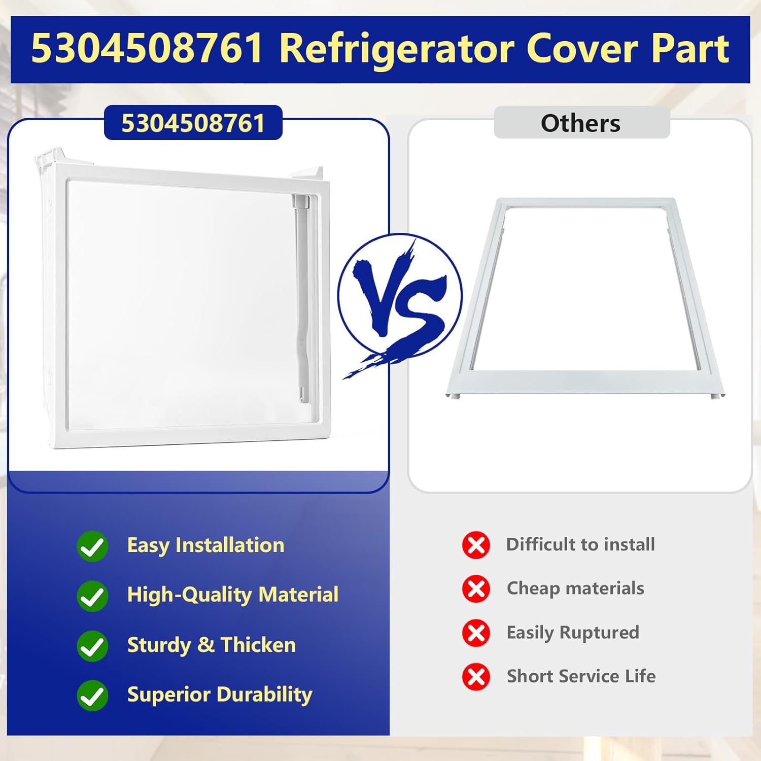 5304508761 Refrigerator Crisper Drawer Cover Compatible with Frigidaire FPBC2277RFB FGHB2866PFJA FGHD2368TF8 LGHD2369TF8, 5304508761 Refrigerator Cover Replace AP6230509 5304519463 PS12071178
