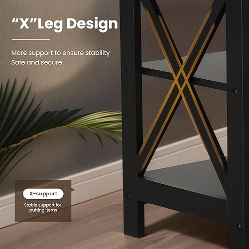 Miniatura 6 de PHI VILLA Mesa auxiliar negra, mesa auxiliar para sala de estar, juego de 2, mesita de nochemesita de noche