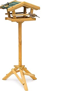 Relaxdays Vogelhaus mit Ständer HBT 100 x 37 x 43 cm Vogelhäuschen aus Holz als Vogelfutterhaus für Zaunkönig und Eichelhäher schicke Vogelfutterstelle und Vogelvilla mit grünem Dach, Natur, 10020086, GrÃße A product image