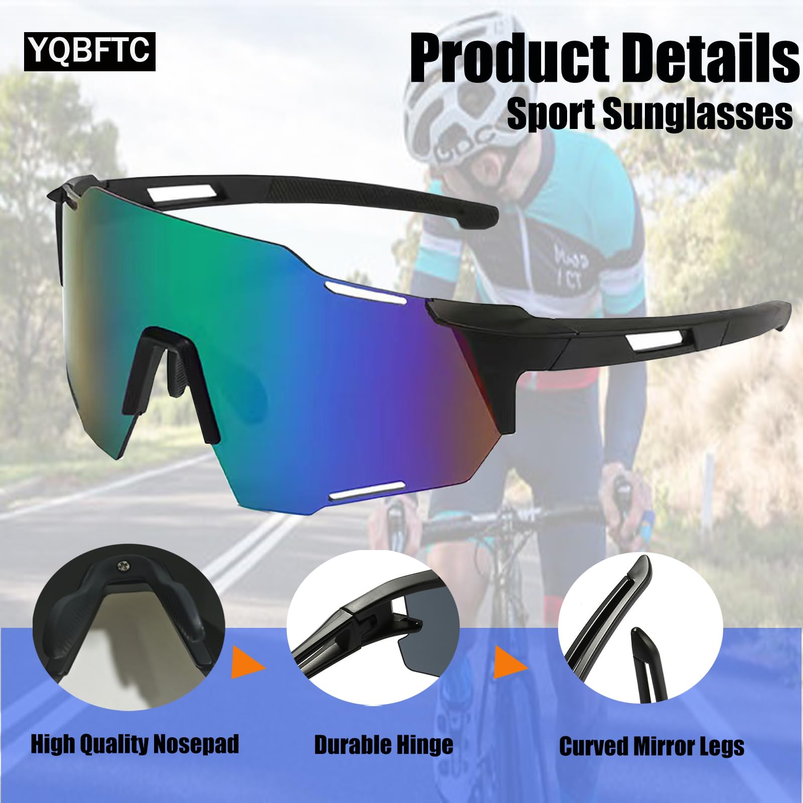 YQBFTC Occhiali da Sole Sportivi Polarizzati,Occhiali da Ciclismo Antivento Uomo e Donna,UV400 Occhiali Veloci Uomo,Occhiali Bici Polarizzati Sportivi per Ciclismo,Motociclismo,Corsa,Sci,Alpinismo